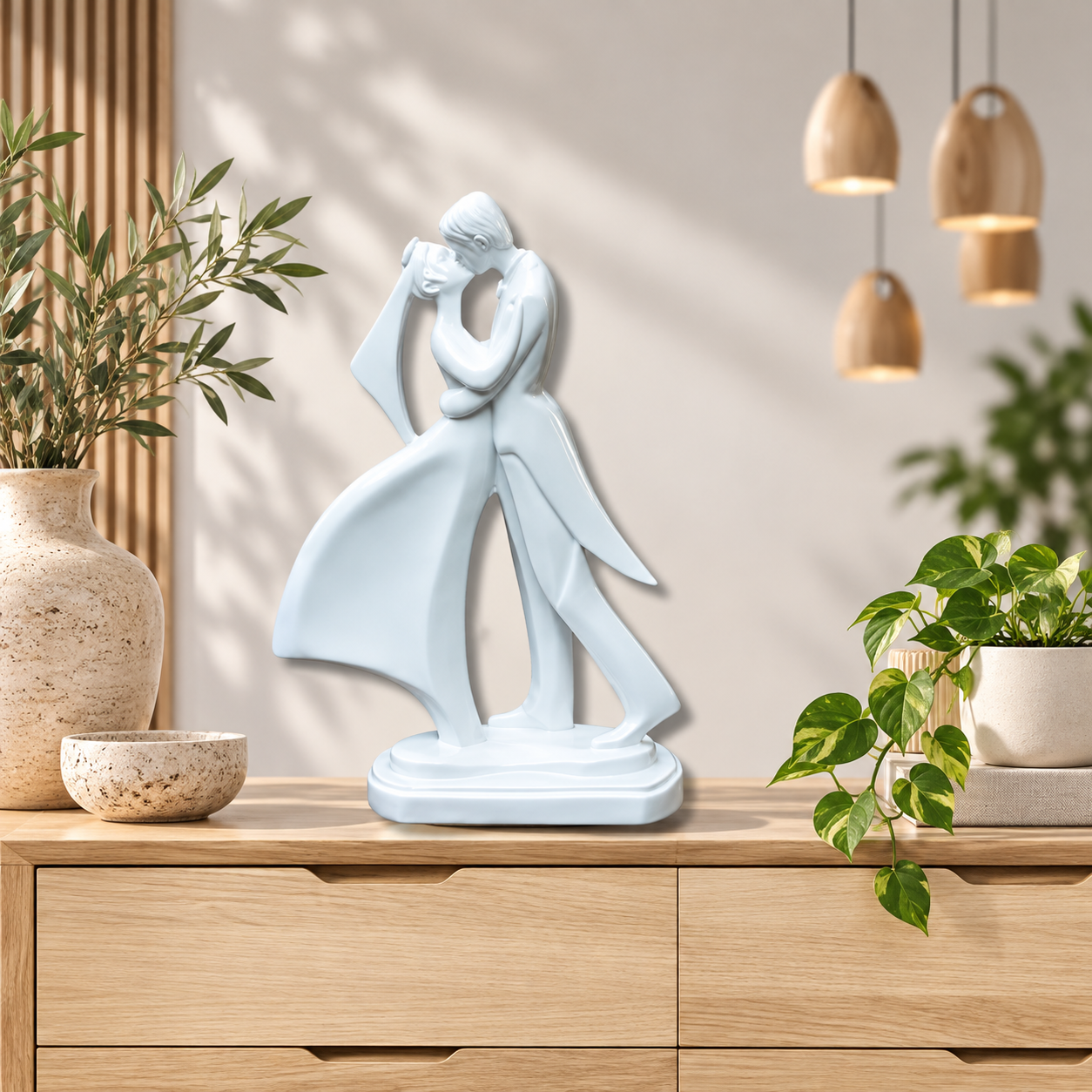 Romantic White Resin Wedding Couple Figurine - Bride & Groom Embrace Sculpture for Anniversary, Valentine Gift & Tabletop Home Decor