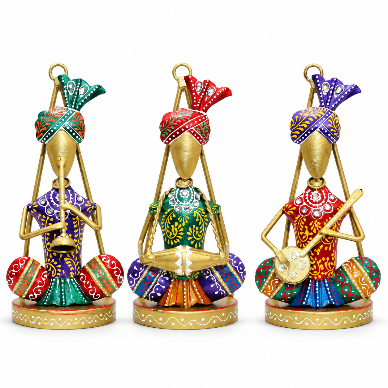 Traditional Musicians (Set of 3) Tabletop/Wall Hanging Metal Wall Decor Statues for Living Room, Decorative Showpiece Items for Home, Festive Gifting, Housewarming Present